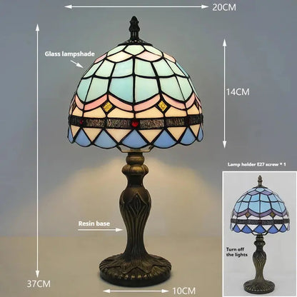 8inch Stained Glass Blue Lampshade Tiffany Table Lamps for Living Room - CTL