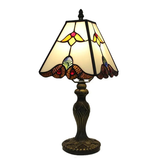 8inch Stained Glass Square Beige Lampshade Antique Tiffany Style Table Lamps - CTL