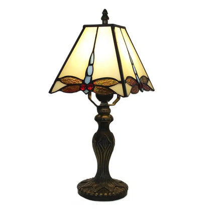 8inch Retro Stained Glass Dragonfly Beige Lampshade Square Tiffany Table Lamps - CTL