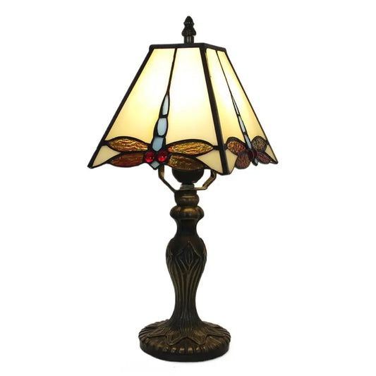 8inch Retro Stained Glass Dragonfly Beige Lampshade Square Tiffany Table Lamps - CTL
