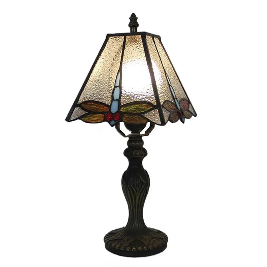 8inch Retro Stained Glass Square Dragonfly Lampshade Tiffany Glass Table Lamp - CTL