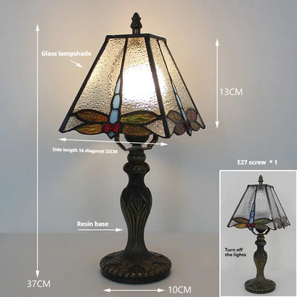 8inch Retro Stained Glass Square Dragonfly Lampshade Tiffany Glass Table Lamp - CTL