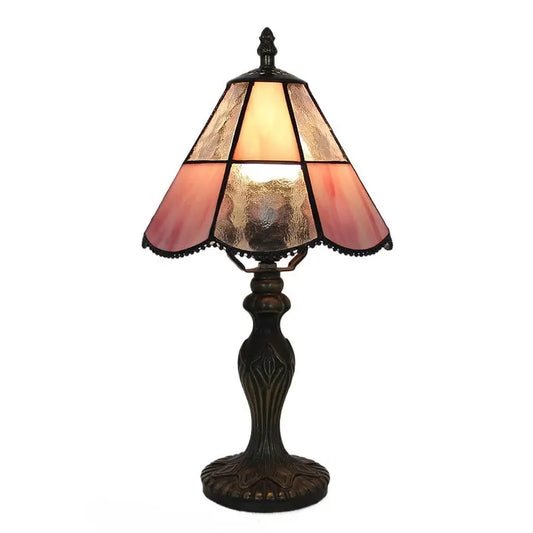 8inch Antique Stained Glass Table Lamp with Square Pink Diamond Lampshade - CTL
