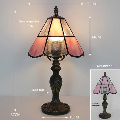 8inch Antique Stained Glass Table Lamp with Square Pink Diamond Lampshade - CTL