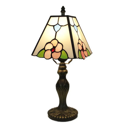 8inch Vintage Tiffany Square Lamp Desk Light with Stained Glass Beige Lampshade - CTL