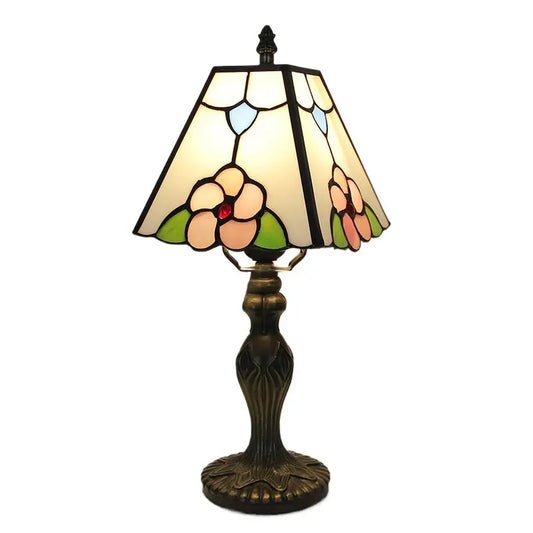 8inch Vintage Tiffany Square Lamp Desk Light with Stained Glass Beige Lampshade - CTL