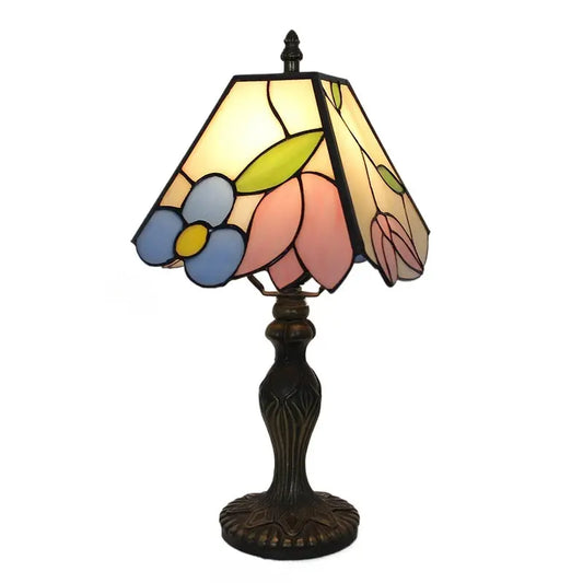 8inch Stained Glass Square Rose Lampshade Tiffany Bedside Lamps Table Light - CTL