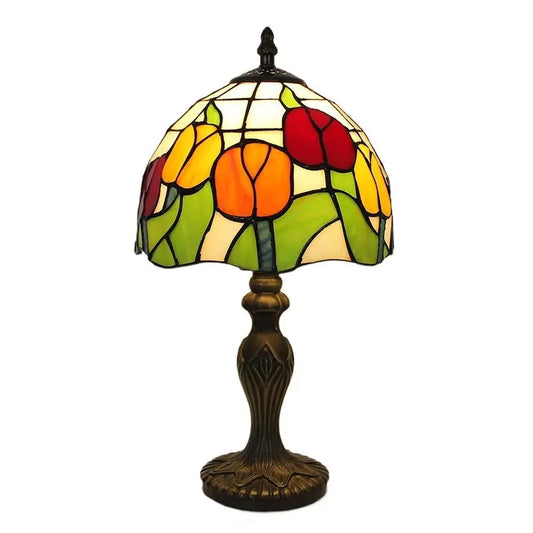8inch Retro Stained Glass Table Lamp Tulip Flower Lampshade Tiffany Desk Lamp - CTL