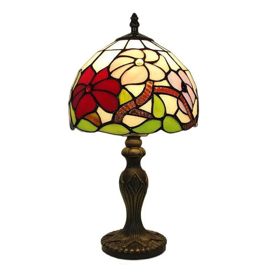 8inch Retro Desk Light Stained Glass Flowers Lampshade Antique Tiffany Style Lamp - CTL