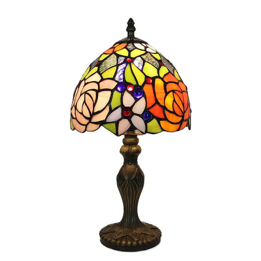 8inch Retro Stained Glass Rose Flower Lampshade Tiffany Style Bedside Lamps - CTL