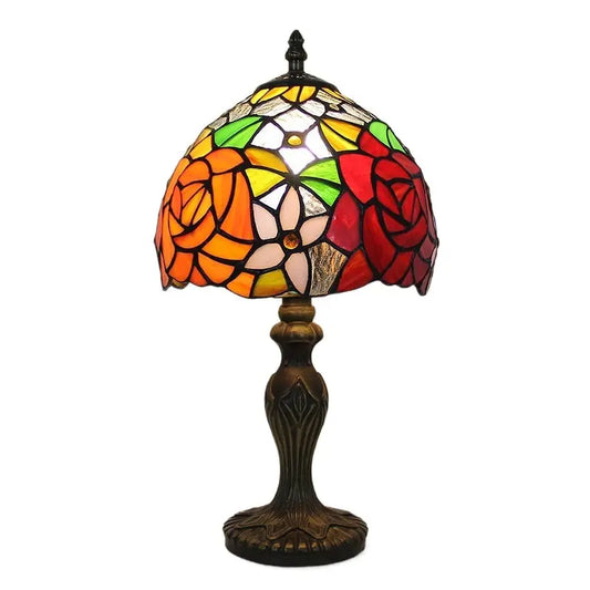 8inch Tiny Tiffany Lamp Retro Rose Lampshade Stained Glass Desk Light - CTL
