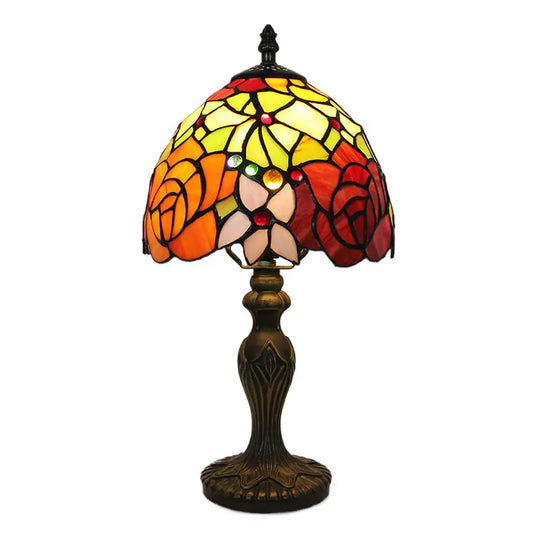 8inch Stained Glass Rose Lampshade Small Tiffany Desk Lamps Antique Table Light - CTL