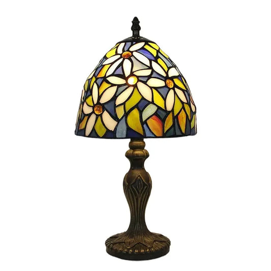 8inch Retro Stained Glass White Flower Floral Lampshade Small Tiffany Desk Lamp - CTL