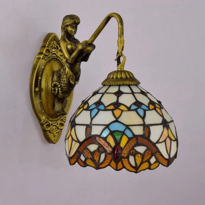 8inch Small Retro Stained Glass Beige Baroque Lampshade Tiffany Wall Sconce - CTL