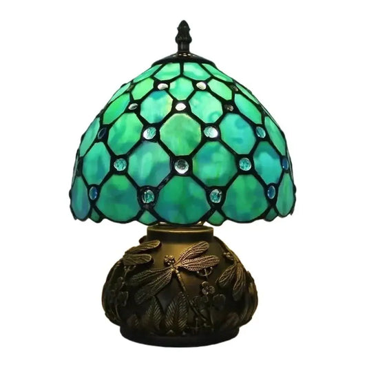 8inch Small Stained Glass Green Lampshade Vintage Tiffany Table Lamp