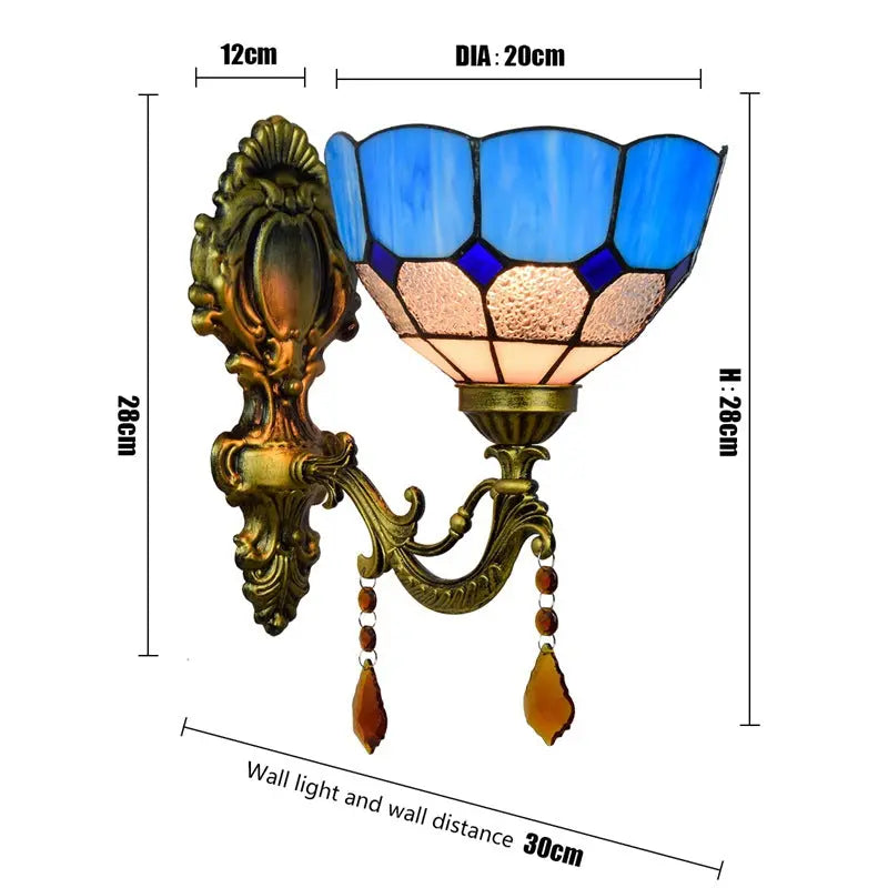 8inch Small Stained Glass Retro Pastoral Lampshade Vintage Tiffany Blue Lamp Wall Sconce - CTL