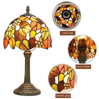 8inch Small Tiffany Lamp Stained Glass Maple Leaf Lampshade Retro Table Lamp - CTL