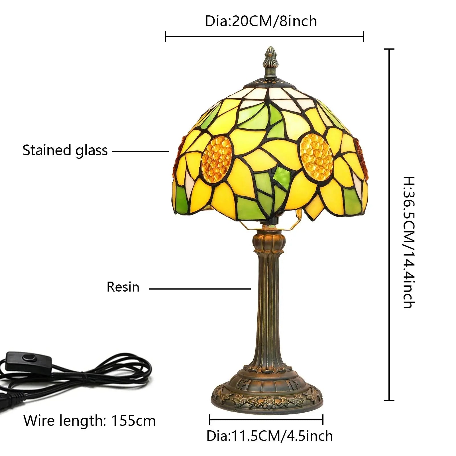 8inch Small Tiffany Table Lamps Tiffany Stained Glass Sunflower Lampshade Bedside Light - CTL