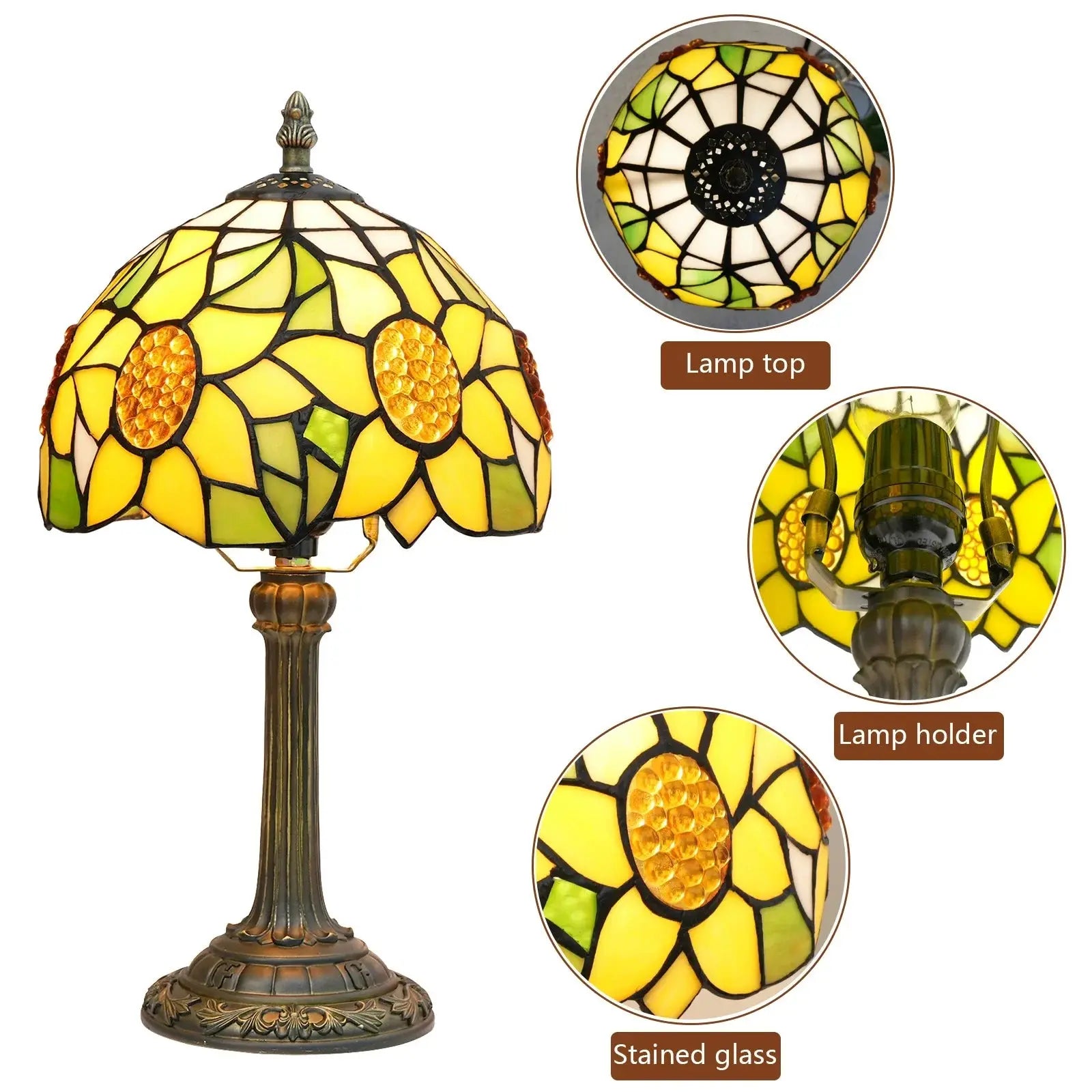 8inch Small Tiffany Table Lamps Tiffany Stained Glass Sunflower Lampshade Bedside Light - CTL