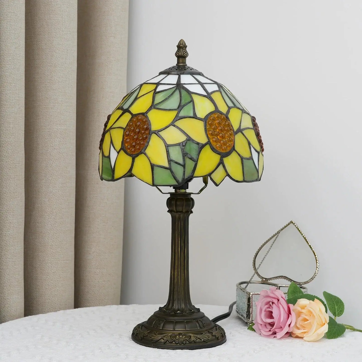 8inch Small Tiffany Table Lamps Tiffany Stained Glass Sunflower Lampshade Bedside Light - CTL