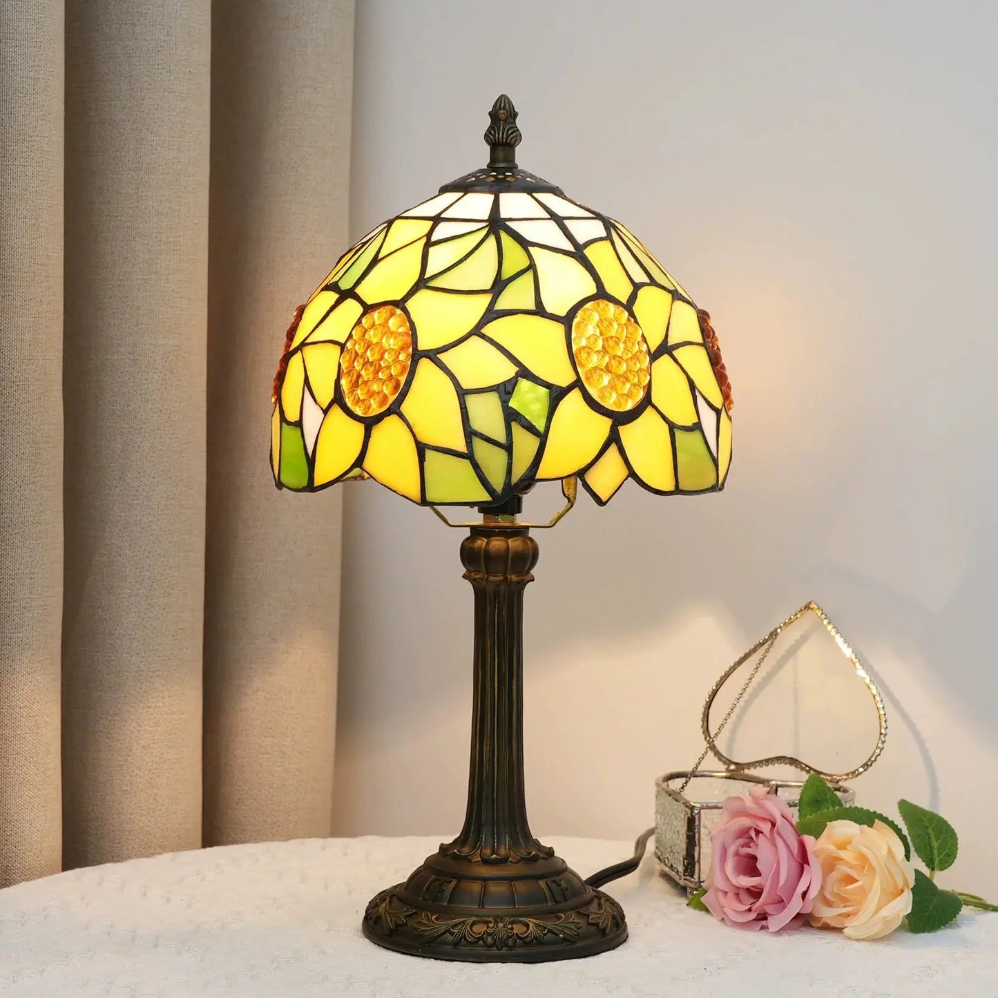8inch Small Tiffany Table Lamps Tiffany Stained Glass Sunflower Lampshade Bedside Light - CTL