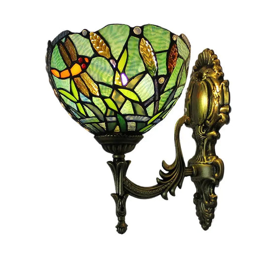 8inch Small Tiffany Wall Lights Stained Glass Grain Dragonfly Lampshade Wall Lamp - CTL