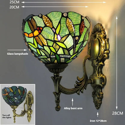 8inch Small Tiffany Wall Lights Stained Glass Grain Dragonfly Lampshade Wall Lamp - CTL