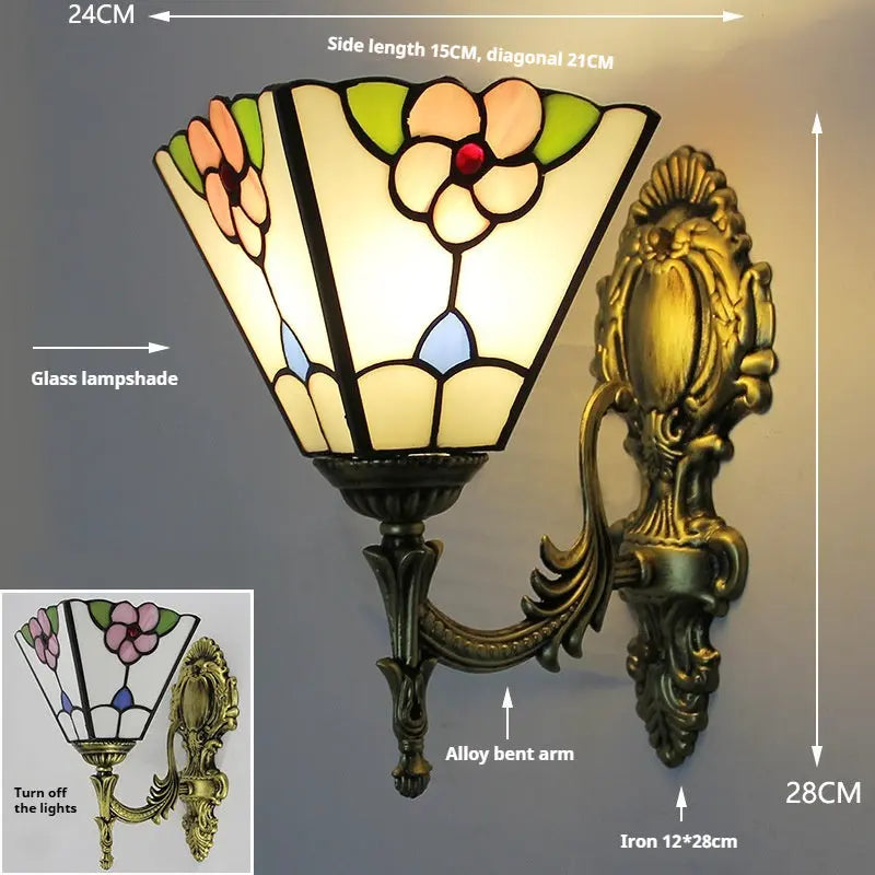 8inch Square Tiffany Lamp Stained Glass Rose Lampshade Wall Sconce Lamp - CTL