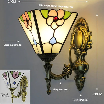 8inch Square Tiffany Lamp Stained Glass Rose Lampshade Wall Sconce Lamp - CTL