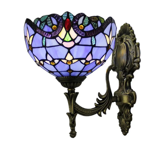 8inch Stained Glass Baroque Blue Lampshade Wall Lamp Tiffany Glass Sconce - CTL