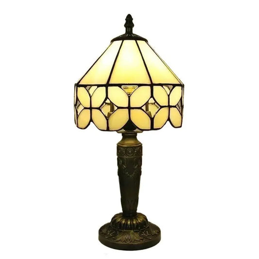 8inch Stained Glass Beige Flower Lampshade Antique Tiffany Style Table Lamps - CTL