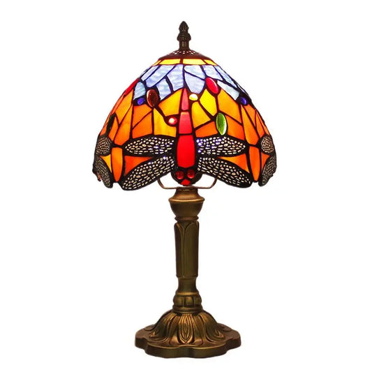 8inch Stained Glass Blue Floral Lampshade Bedside Light Tiffany Dragonfly Lamp - CTL