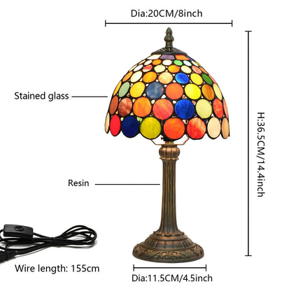 8inch Stained Glass Dazzling Round Colorful Lampshade Tiffany Table Lamp - CTL