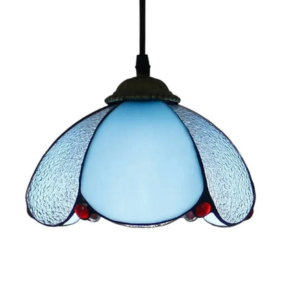 8inch Tiffany Blue Glass Pendant Lighting Stained Glass Lampshade Small Hanging Lamp - CTL