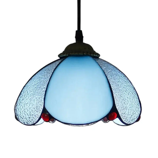8inch Tiffany Blue Glass Pendant Lighting Stained Glass Lampshade Small Hanging Lamp - CTL