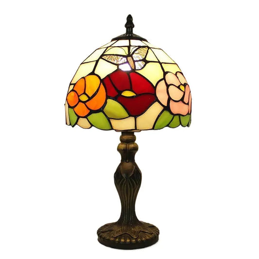 8inch Stained Glass Floral Lampshade Tiffany Style Butterfly Lamp Table Light - CTL