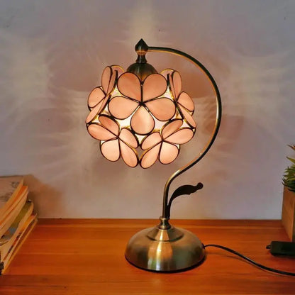 8inch Stained Glass Flowers Lampshade Vintage Curved Bedside Light Tiffany Desk Lamp - CTL