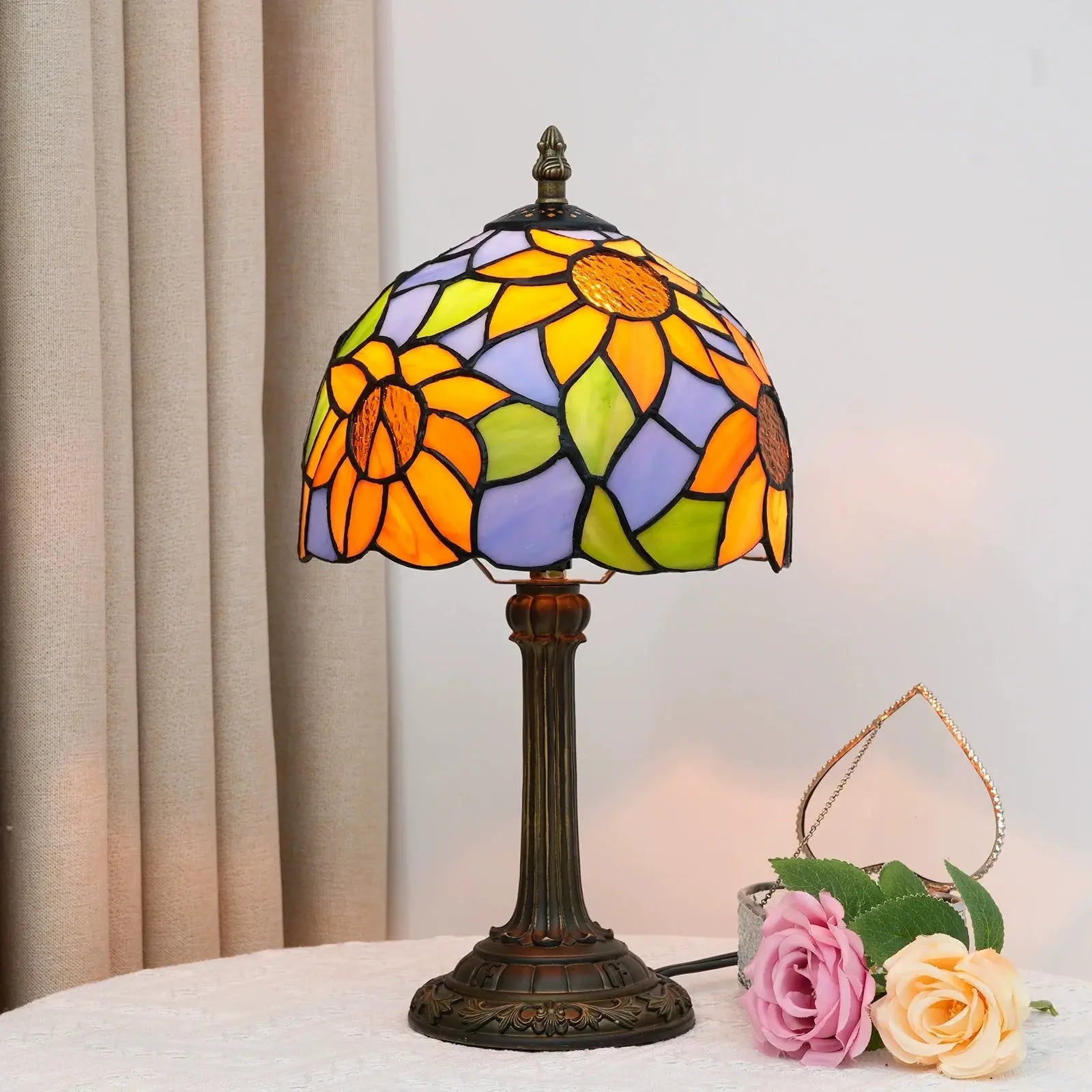 8inch Stained Glass Garden Lampshade Sunflower Tiffany Table Lamp - CTL