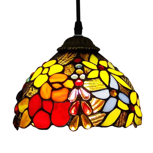8inch Stained Glass Grape Rose Lampshade Vintage Tiffany Small Pendant Light - CTL