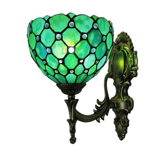 8inch Stained Glass Green Beads Lampshade Tiffany Sconce Antique Outdoor Wall Lights - CTL
