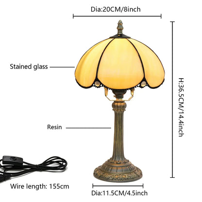 8inch Stained Glass Lampshade Tiffany Table Lamp Bedroom Bedside Light - CTL