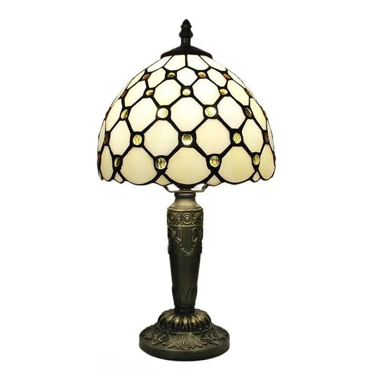8inch Tiffany Style Stained Glass Table Lamp with Beige Bead Lampshade - CTL
