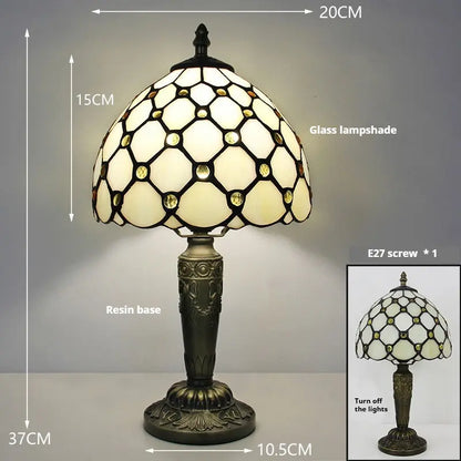 8inch Tiffany Style Stained Glass Table Lamp with Beige Bead Lampshade - CTL