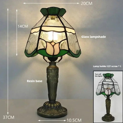 8inch Tiffany Lamp Desk Light with Stained Glass Rose Flower Lampshade - CTL