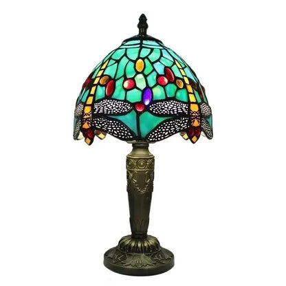 8inch Stained Glass Pastoral Flower Lampshade Tiffany Dragonfly Table Lamp - CTL