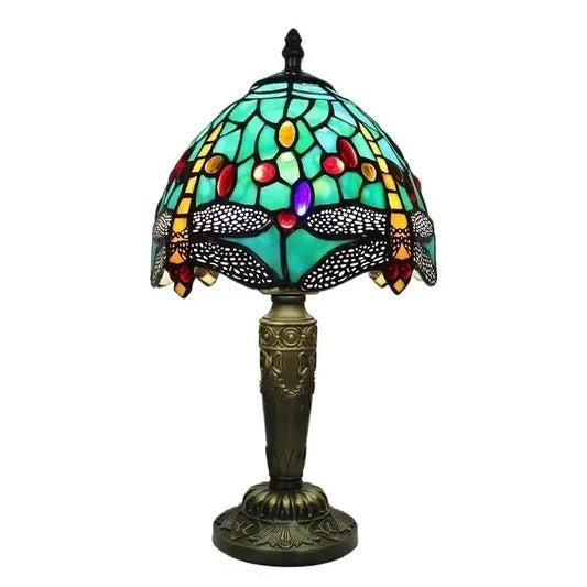 8inch Stained Glass Pastoral Flower Lampshade Tiffany Dragonfly Table Lamp - CTL