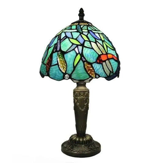 8inch Stained Glass Green Flower Lampshade Small Tiffany Lights Desk Lamp - CTL
