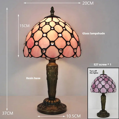8inch Stained Glass Pastoral Floral Bead Lampshade Vintage Pink Tiffany Lamp - CTL