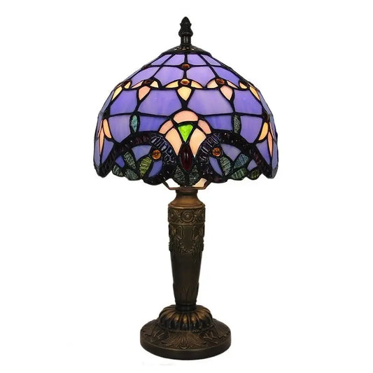 8inch Stained Glass Table Lamp Blue Baroque Lampshade Tiffany Desk Light - CTL