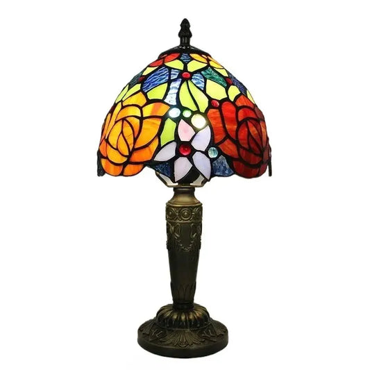 8inch Tiffany Table Lamp with Stained Glass Pastoral Flower Floral Lampshade - CTL